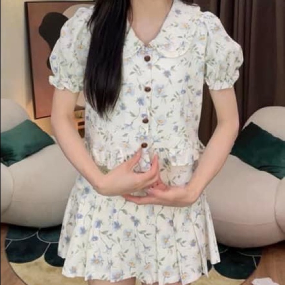 Floral blouse and pleated skirt set
